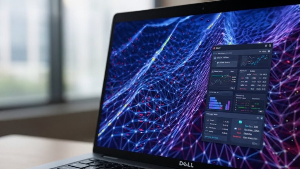 Zbliżenie na ekran laptopa Dell Latitude 5430 wyświetlający zaawansowane wykresy analityczne, symbolizujące wysoką wydajność procesora i5 w pracy biurowej.