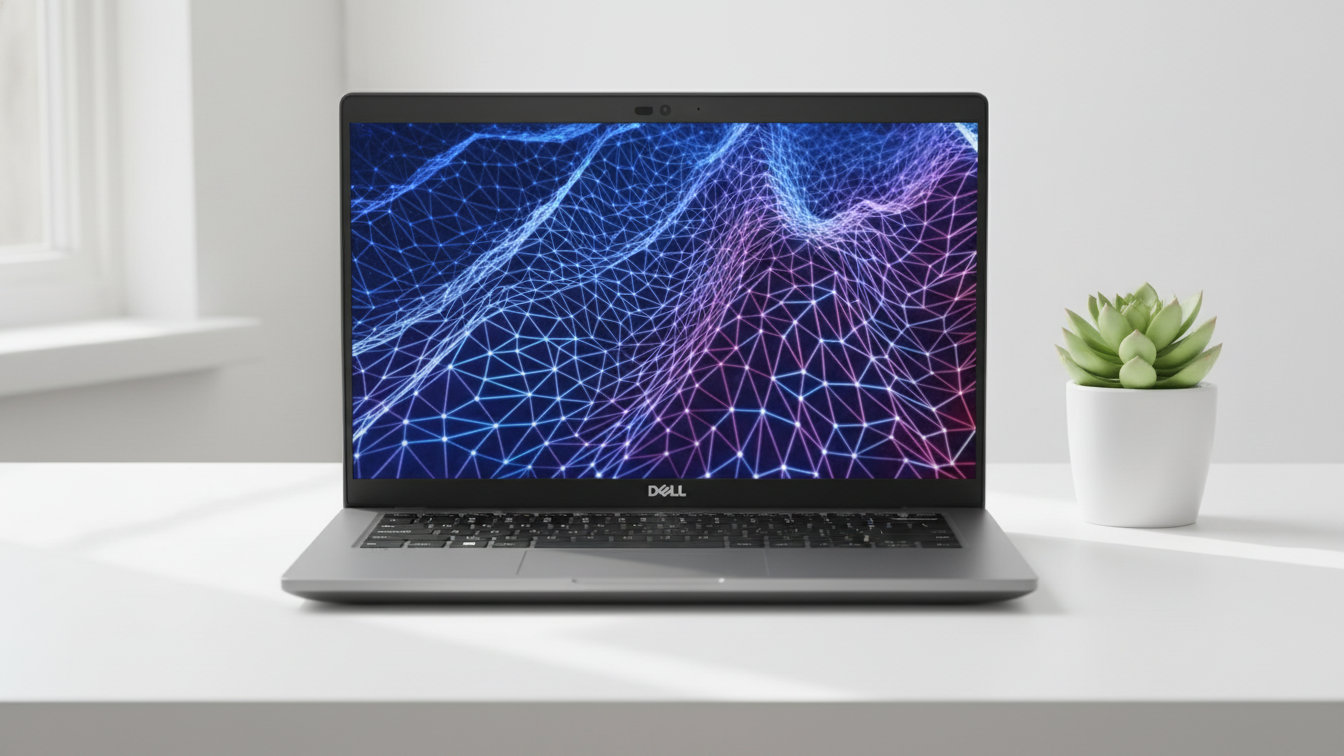 Frontowy widok laptopa biznesowego Dell Latitude 5430 na białym biurku – recenzja modelu z procesorem i5-1235U