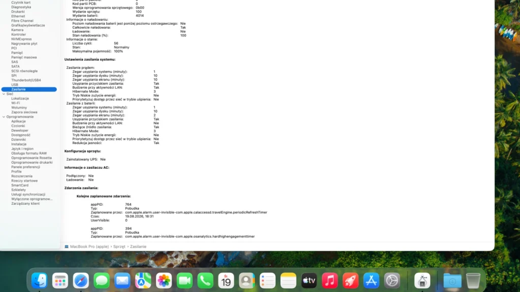 Kondycja baterii używanego MacBooka Pro 16