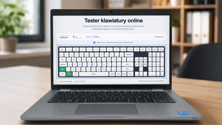 Tester klawiatury online uruchomiony na laptopie