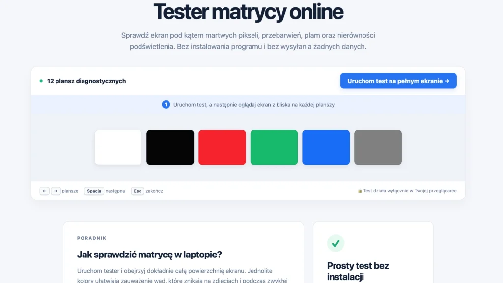 Tester matrycy online – test ekranu pod kątem martwych pikseli